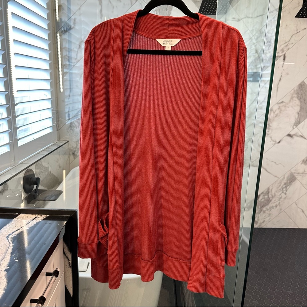 Market & Spruce Orange Cardigan Open Front Long Sleeve